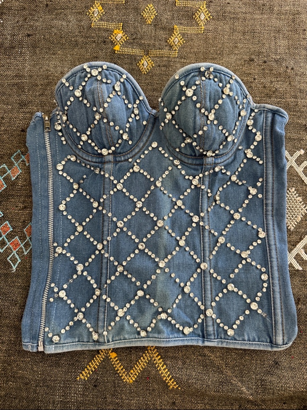 AKIRA ~ sold out ~Blue Denim Crystal-Embellished Bustier Crop Top